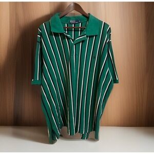 VTG Polo Ralph Lauren Men 3X Big Vertical  Green Navy Striped Collared Shirt